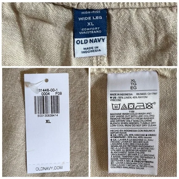 OLD NAVY NWT XL High-Waisted Linen-Blend Wide-Leg Pants in Flax Linen Natural - Picture 6 of 12